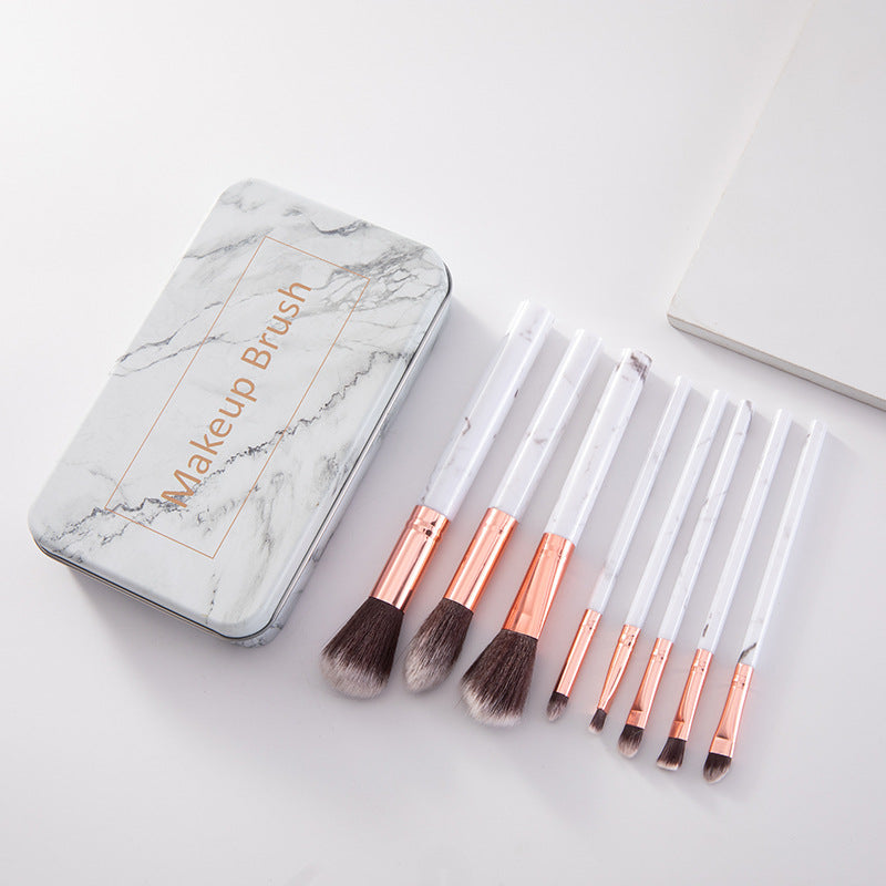 New 8 pieces iron box marble makeup brushes