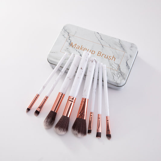 New 8 pieces iron box marble makeup brushes