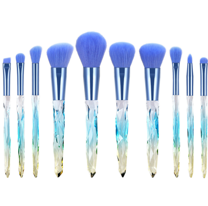 10-piece makeup brush set with clear crystal and diamond handles