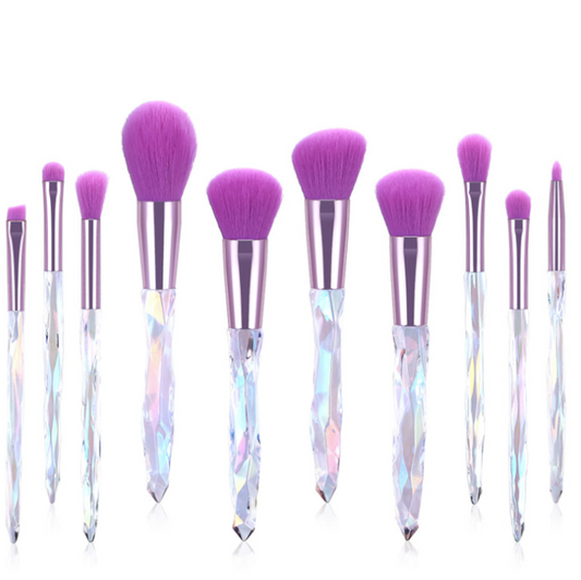 10-piece makeup brush set with clear crystal and diamond handles